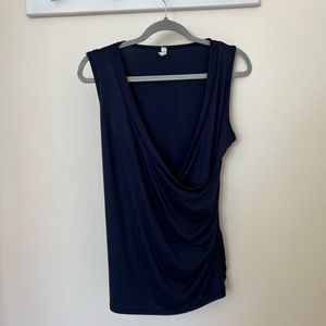 PinkBlush Navy Crossover Ruched Maternity Nursing Tank - Large